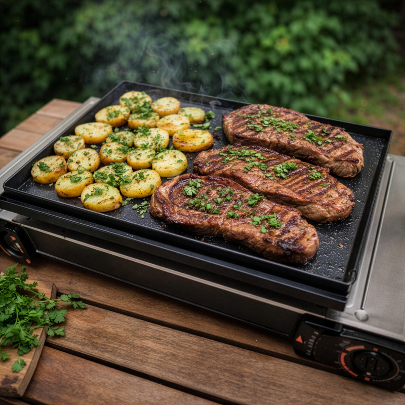 PLANCHA GRILL POUR RÉCHAUD À GAZ PORTABLE 2 FEUX - INCASA