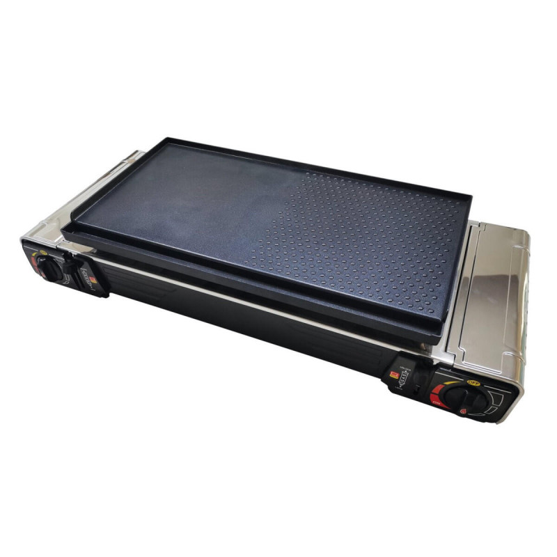 PLANCHA GRILL POUR RÉCHAUD À GAZ PORTABLE 2 FEUX - INCASA